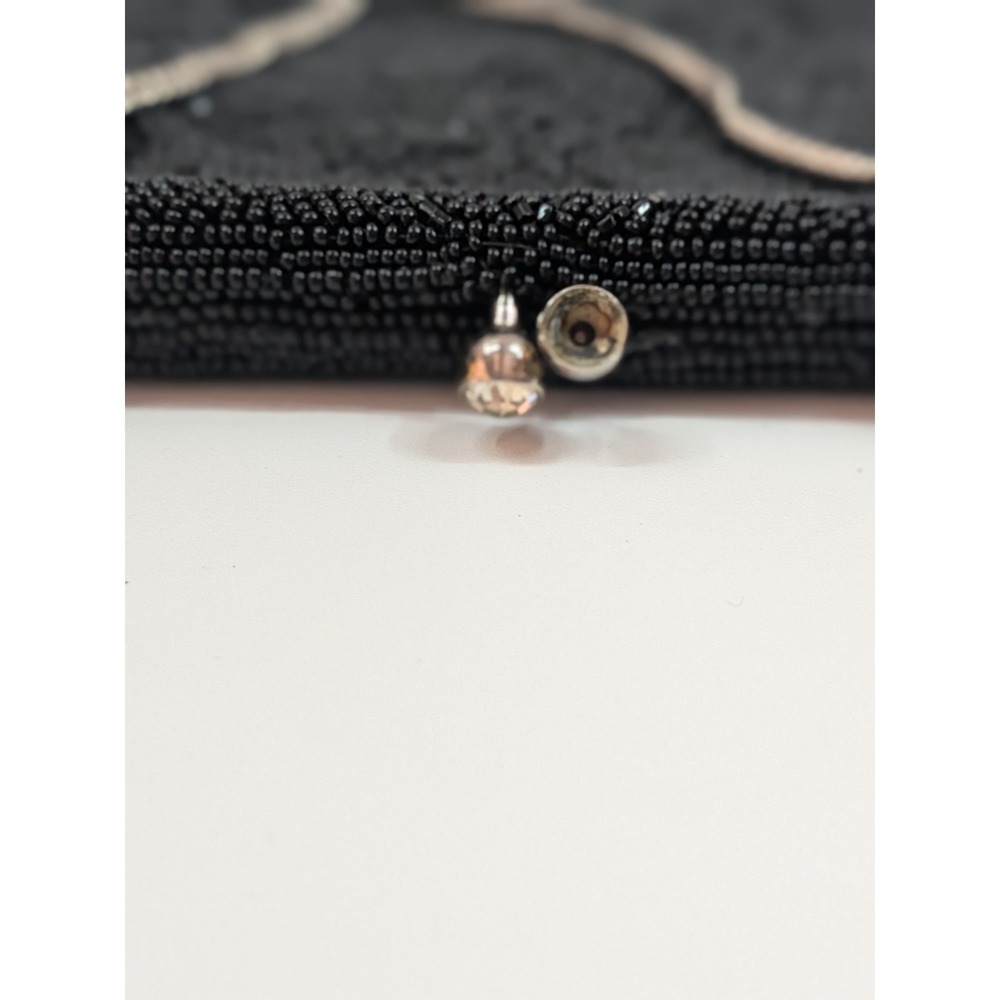 Vtg Richere Black Beaded Evening Purse Hand Made in Japan Rhinestone Clasp - Picture 7 of 17